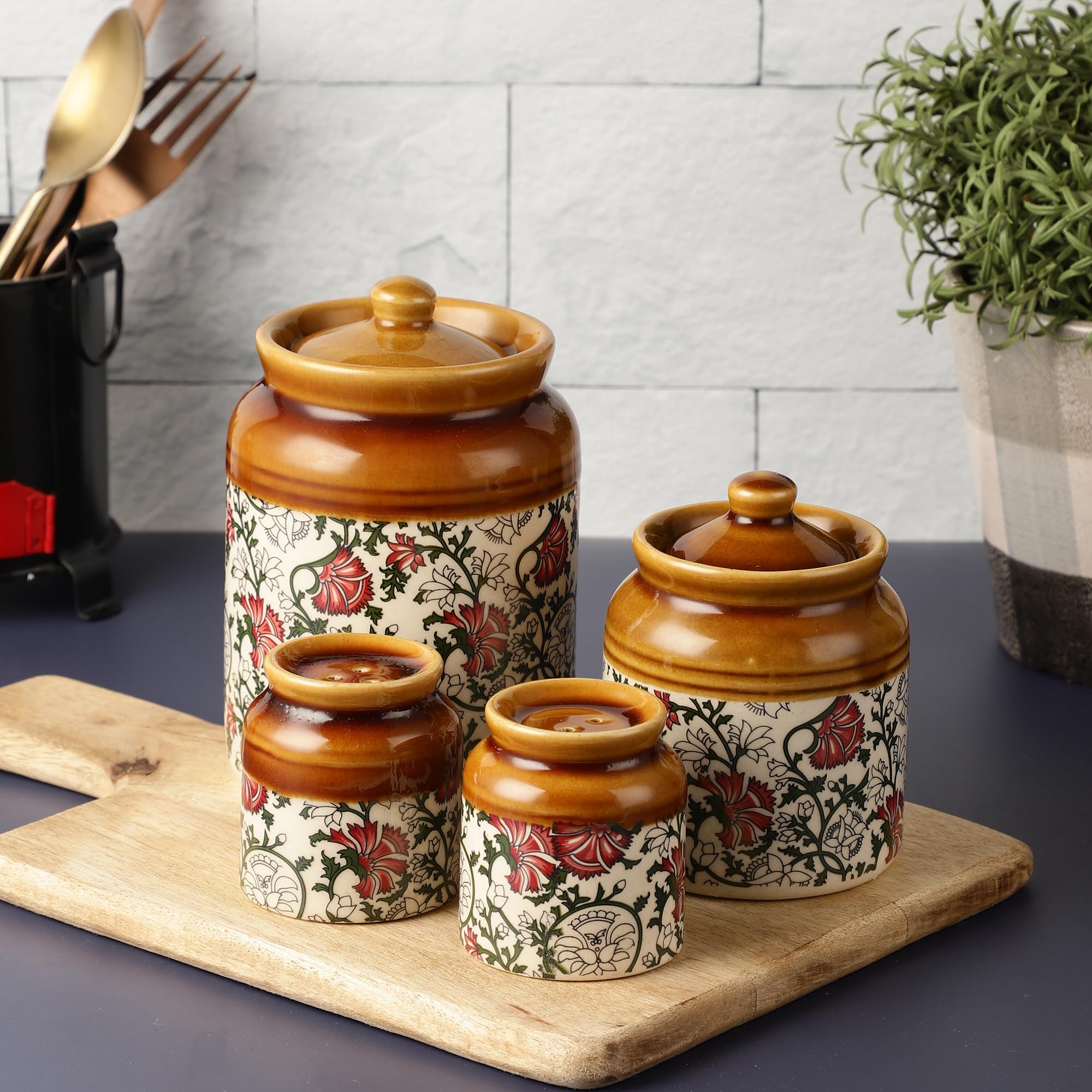 jars ceramic セット Buy YAZA LIFESTYLE Royal Ceramic Jars for Pickle set of 4